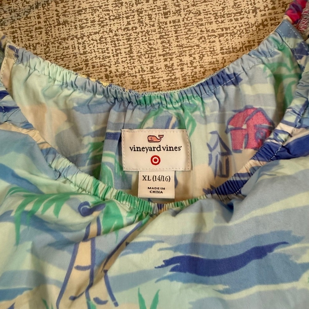 Vineyard Vines‎ Target Girls XL 14/16 Blue Nautical Tropical Tiered Ruffle Dress - Picture 2 of 8